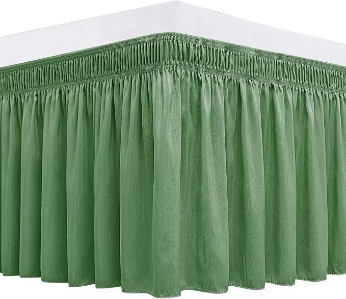 Biscaynebay Wrap Around Bed Skirts for Twin & Twin XL Beds 15" Drop, Sage Adjustable Elastic Dust Ruffles Easy Fit Wrinkle & Fade Resistant Silky Luxurious Fabric Machine Washable