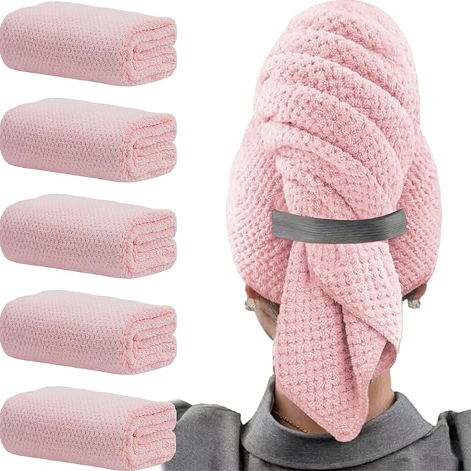 Wuwahold Microfiber Hair Towels, Waffle Hair Towel Set, Super Soft Highly Absorbent, Sturdy Quick Drying Turbans for Long, Thick, Curly Hair (5 Pack, 40" x 20")