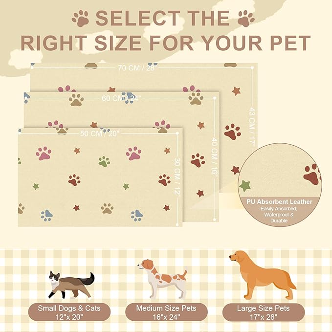 BLESWIN Pet Feeding Mat 17"x28", Absorbent Pet Food Mat, Large Mat for Dog Food and Water Bowls, Rubber Dog Mat for Floor Protection, Cat Placemats for Food and Water, Beige
