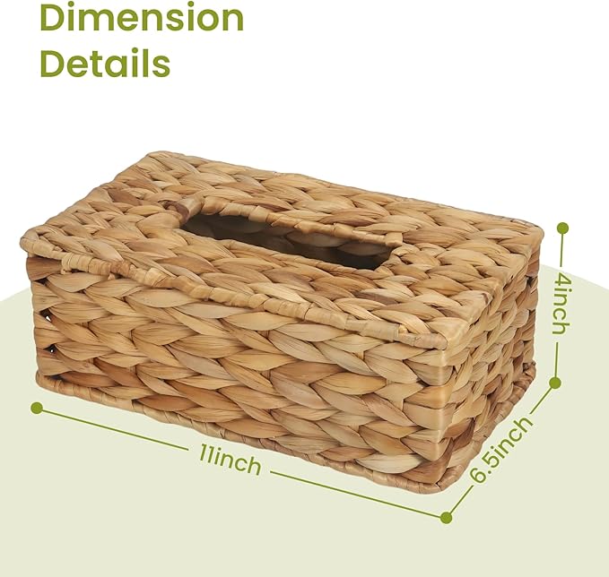 MHCLUE Water Hyacinth Rectangular Tissue Box Cover - Handwoven Natural Decorative Tissue Holder, Fits Standard Rectangular Tissue Boxes for Living Room, Bedroom, Bathroom, Sustainable Home Decor