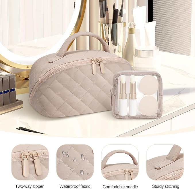 honitty Makeup Bag, Quilted Makeup Bag, Puffy Travel Make up Bags, Cosmetic Organizer Bag, Waterproof Toiletry Bag for Women