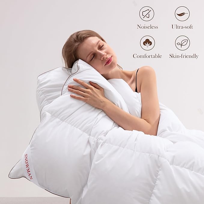 SNOWMAN Premium Down Comforter Cal King Size, Luxurious All Season Duvet Insert with Cotton Blended Fabric, 48oz Fill Weight 3D Baffle Box Design Hotel Bedding Comforter (White,108"x98")