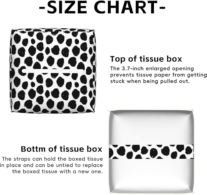 Abstract Black Dots Tissue Box Cover Square,Tissue Box Holder with Belt Bottom,Stylish Leather Napkin Holder for Vanity Countertop,Nightstands,Office Desk,5.2"×5.2"×5.2"