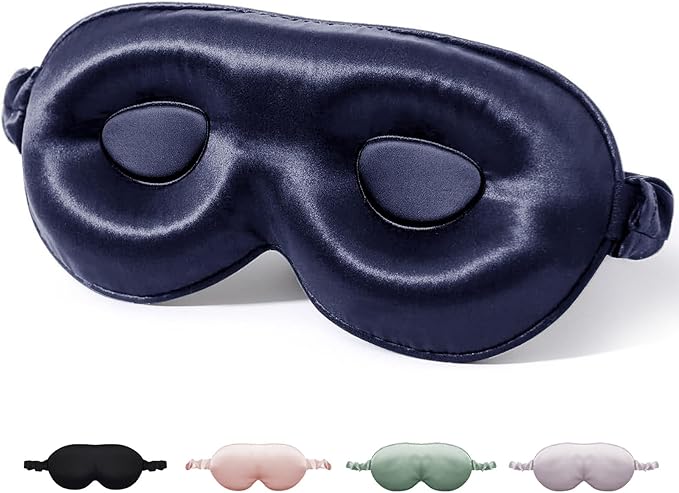 SGMSILK 100% Mulberry Silk Sleep Mask for Unisex, 22 Momme 3D Silk Contoured Eye Mask, Breathable Light Blocking Blindfold with Adjustable Strap, Blackout Eye Cover for Travel, Blue