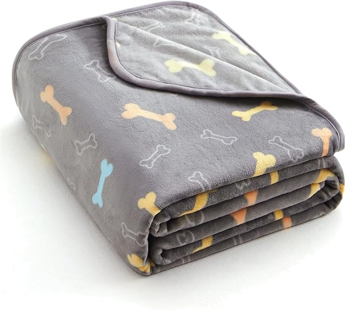 Allisandro Luxurious Dog Blanket, 350 GSM Super Fuzzy Microplush Fleece Pet Blankets for Small Medium Large Dogs and Cats, Grey Bone, 80 x 60 Inches