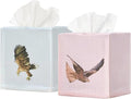 EmbroideryLinen.VN Tissue Box Cover Set of 2, Square Linen Tissue Holder, Printed Animal Pattern, 4.5x4.5x5.5 Inches, Decorative Holder for Bathroom, Living Room, Office (Eagle)