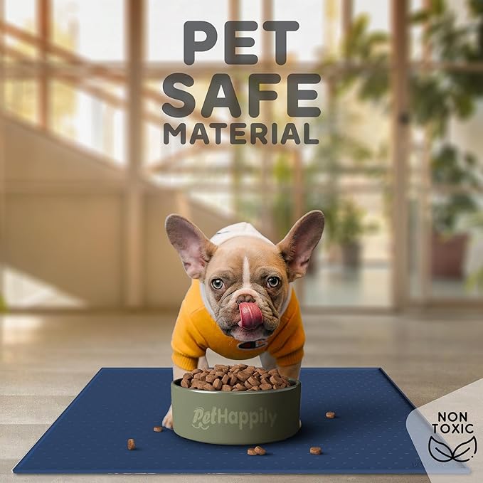 PetHappily Dog Food Mat - Raised Edges Dogs Mat for Food and Water Prevent Spill, Waterproof Cat Food Mats Protect Floors, Easy Clean Dog Bowl Mats for Food and Water, Silicone Pet Food Tray