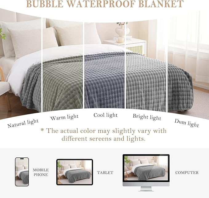 Yaning Waterproof Blanket for Bed Couch Sofa Car, Soft Leakproof Dog Blanket with 3D Bubble Pattern, Reversible Water Proof Pet Blankets for Dogs Cats Puppies (30"x40", Grey)