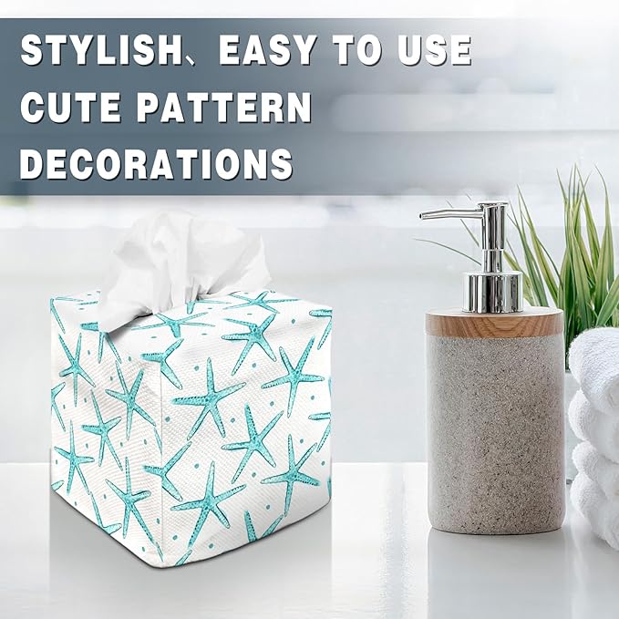 Tissue Box Cover Square Decorative Tissue Box Holder Cute Funny Cube Tissue Case Cover-Starfish Tissue Box Cover
