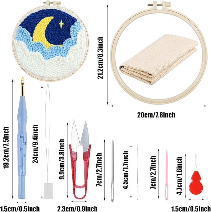 Woohome Punch Needle Kit Included Plastic Hoops, Punch Needle Cloth, Color Yarn and Punch Needle Tools for Adults, Beginners (Sunflower and Tree)