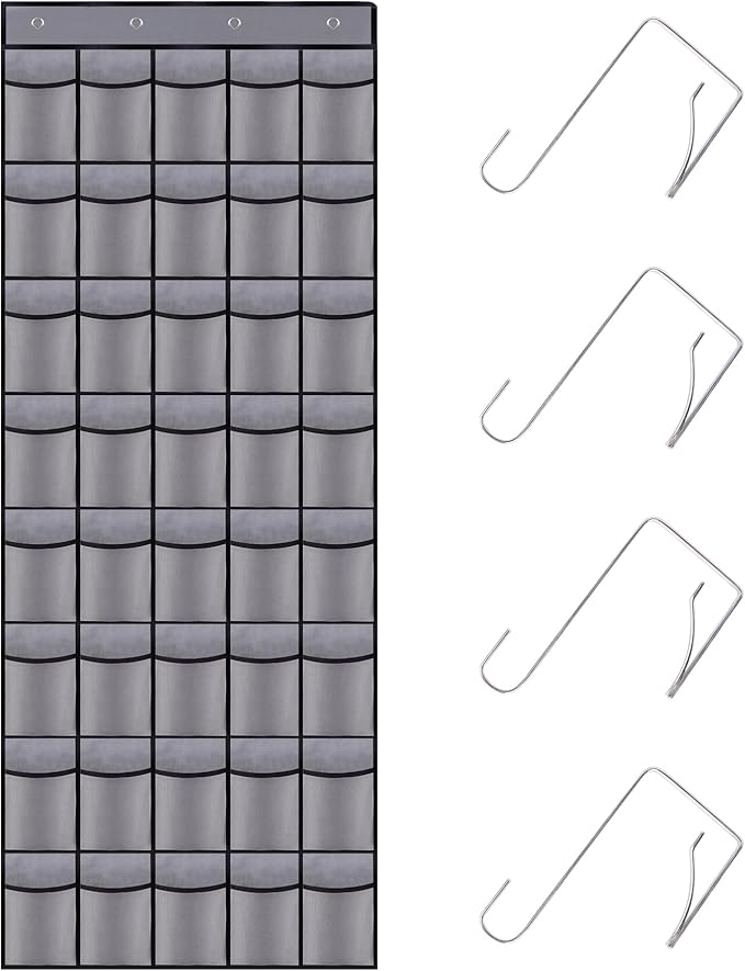 Teikou 40 Mesh Pocket Over the Door Shoe Organizer,Hanging Shoe Rack for Closet Storage Holder for Dorm Room College Classroom Storag(Grey)