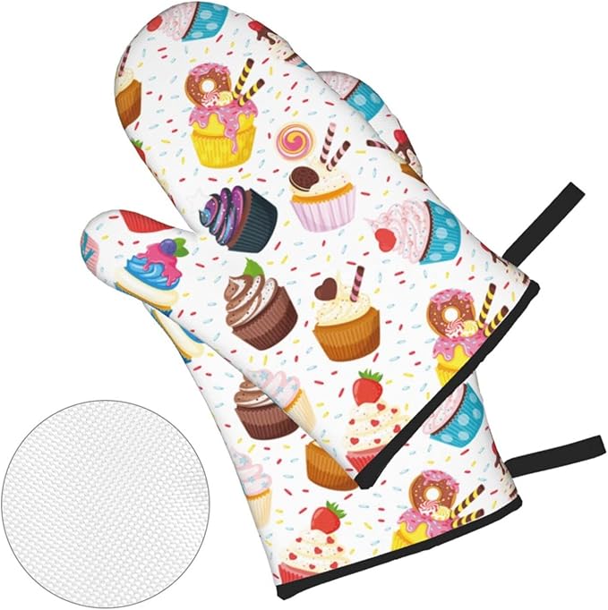 Cupcake Yummy Dessert Oven Mitts and Pot Holders Set of 4, Oven Mittens and Potholders Heat Resistant Gloves for Kitchen Cooking Baking Grilling BBQ