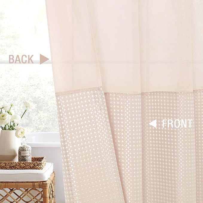 Gibelle Small Stall Shower Curtain 36 x 72, Narrow Half Waffle Weave Fabric Shower Curtain with Mesh Top Window and Hooks Set, Hotel Style Bathroom Design, Blush Pink