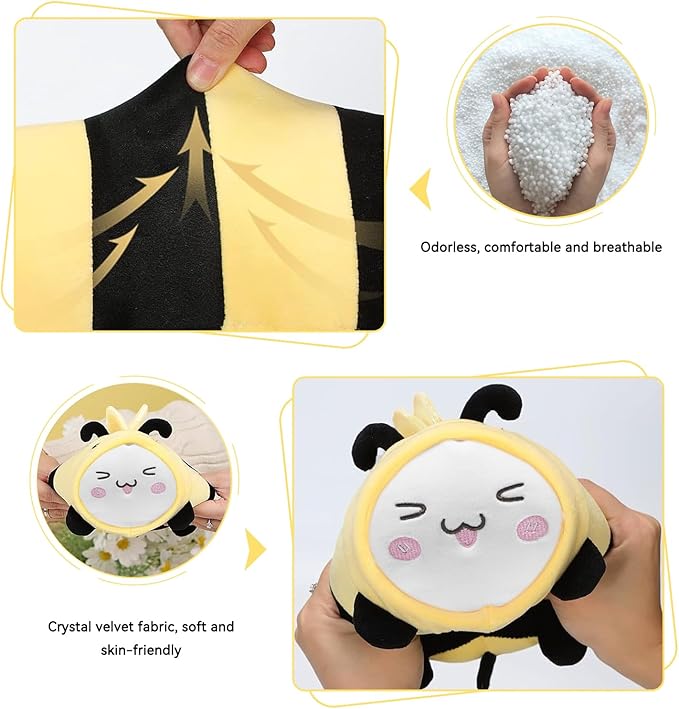 stocaggio Kids Travel Pillow - 2-in-1 Deformable Kids Neck Pillow for Traveling, Soft U-Shaped Pillow with Adorable Animal Design, Comfy Sleep and Play, Ideal for Airplane Traveling - Yellow Bee