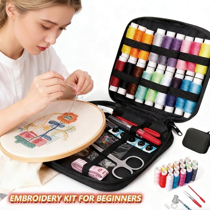 OYSMY Embroidery Stitch Book Kit,2026 New Embroidery Kit with 86 PCS Sewing Kit,Includes Illustrated Guide to 106 Universal Embroidery Stitches for Beginners and Craft Lovers(1 Set)