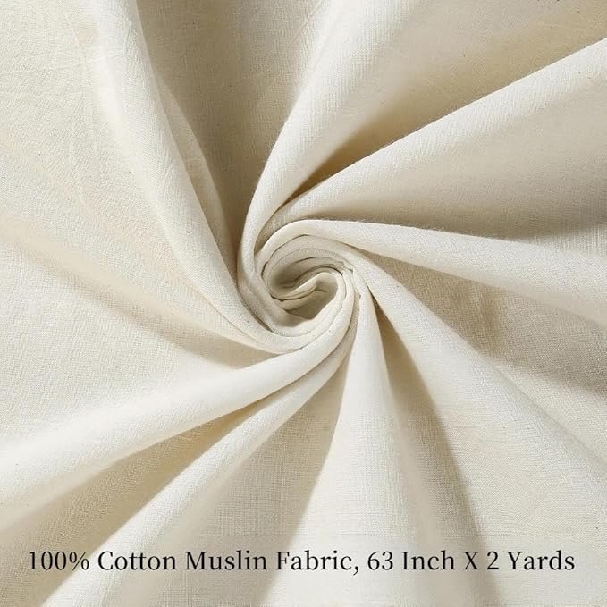 100% Cotton Fabric, 63 Inch X 2 Yards Unbleached Muslin Linen Fabric by The Yard, Medium Weight Draping Fabrics Suitable for Sewing Embroidery, Garments, Crafts Material-Natural
