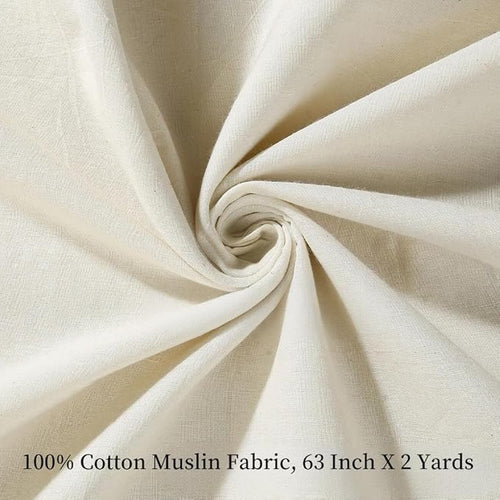 100% Cotton Fabric, 63 Inch X 2 Yards Unbleached Muslin Linen Fabric by The Yard, Medium Weight Draping Fabrics Suitable for Sewing Embroidery, Garments, Crafts Material-Natural