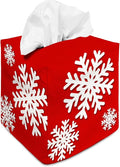 Tissue Box Cover Square Decorative Tissue Box Holder Cute Funny Cube Tissue Case Cover-Xmas Decor Christmas Snowflake Red Tissue Box Cover