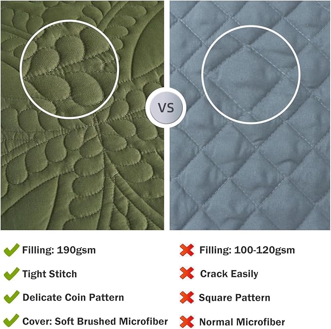 Cmfshape Oversize King Bedspread 128"x120",3 Piece California King Quilt,Lightweight Olive Green Quilt Set for All Season,Modern Coin Pattern Bedding Set