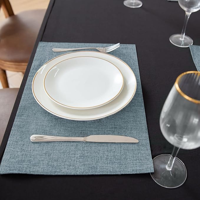 Cloth Placemats Set of 8, Linen Type Fabric Placemats Machine Washable Heat Resistant Placemats Polyester Place Mats for Halloween, Thanksgiving and Christmas Dining Table (Light Gray)