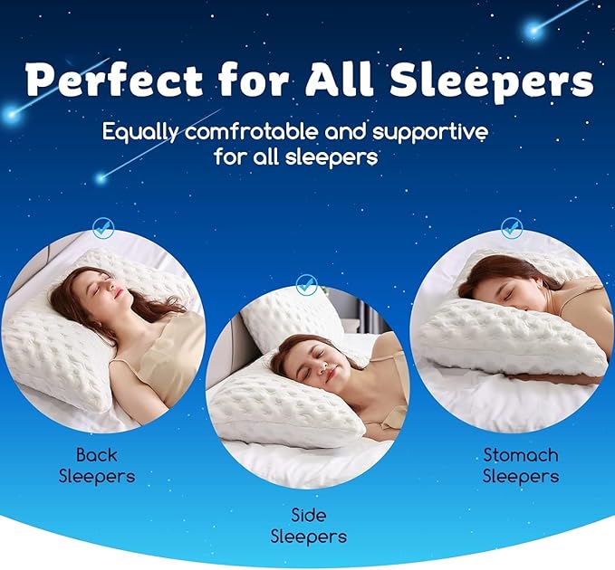 KUCEY Cooling Side Sleeper Pillow for Neck and Shoulder Pain, Luxury Shredded Memory Foam Curved Bed Pillows for Sleeping Set of 1- Adjustable King Size- Washable Cover Crescent White