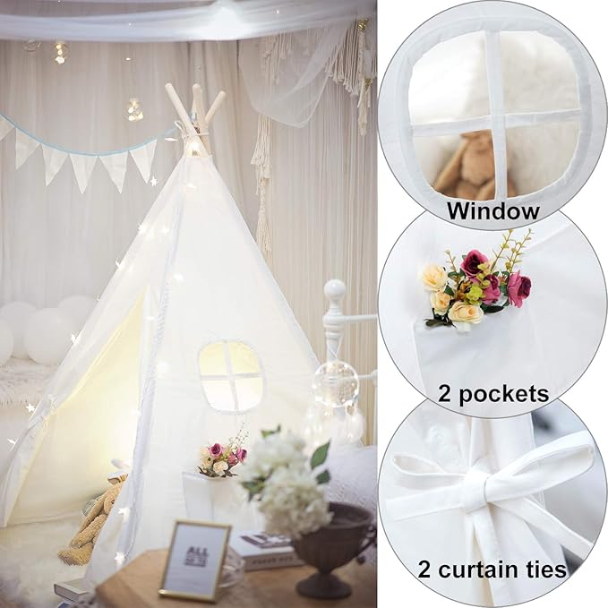 RongFa Teepee Tent for Kids-Portable Children Play Tent Indoor Outdoor (White)