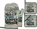 Happy Camper Oven Mitts and Pot Holders Sets of 4,Resistant Hot Pads with Polyester Non-Slip BBQ Gloves for Kitchen,Cooking,Baking,Grilling