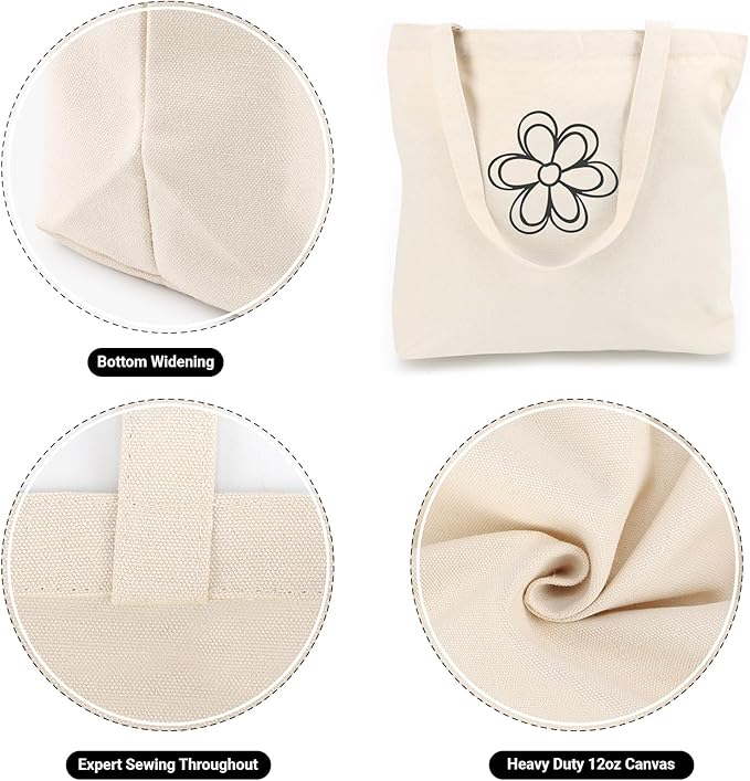 Segarty Canvas Tote Bag, 6 Pack 18x15 Blank Canvas Tote for Women, Reusable Bags Aesthetic with Natural Cotton and Shoulder Strap, Bulk for Gift， DIY, Grocery Shopping, Beach, Travel