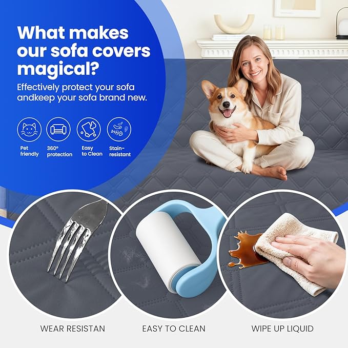 CYCMACO Waterproof Dog Bed Cover, Non-Slip Dog Blanket for Couch, Couch Covers for Dogs Washable, Pet Blanket for Furniture, Pet Bed Mat for Sofa, Car, Pet Supplies (68x82 Inch, Dark Grey)