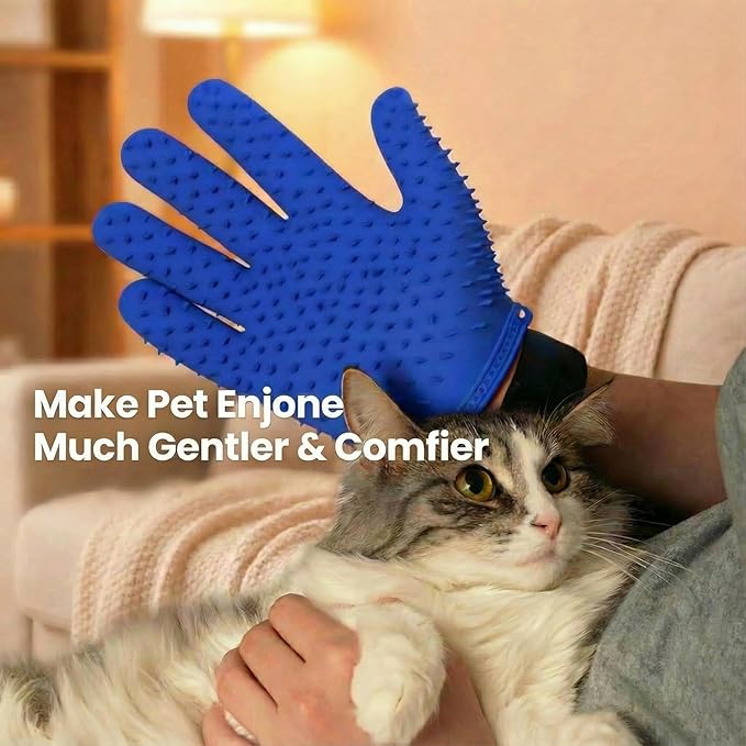 2 Pairs Pet Grooming & Hair Removal Gloves for Dogs & Cats, Electrostatic Silicone Mitts with Soft Bristles, Enhanced 5-Finger Design for Pet Massage, Deshedding & Coat Care, Easy to Use & Clean(Blue)