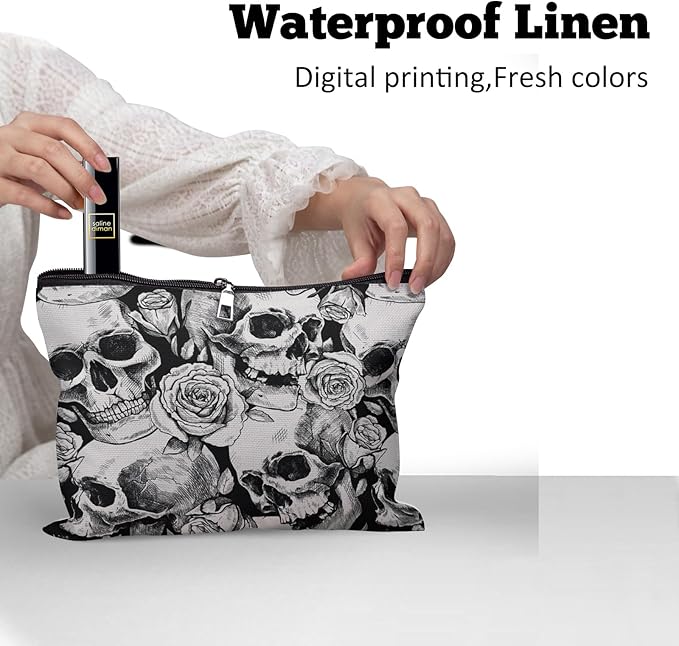 Cafl Human Skulls Makeup Bag Travel Large Death's Head Cosmetic Bag Organizer toiletry Essentials Jewelry Zipper Bag Gift For Women -10×8 inch
