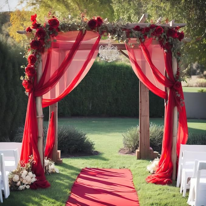 Barcelonetta | Chiffon Fabric | Decoration, Drapery Fabric | Wedding, Gender Reveal, Baby Shower, Birthday | for Arbor, Arch, Canopy, Table and Chair Decoration (Red, 5 Yards)
