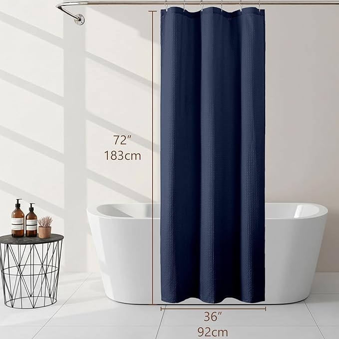 Ebesto Navy Blue Stall Shower Curtain 36 x 72 Inch, Textured Soft Fabric Waffle Narrow Size Modern Shower Small Curtain for Bathroom Hotel, Machine Washable, Water Resistant, 36Wx72L Inches