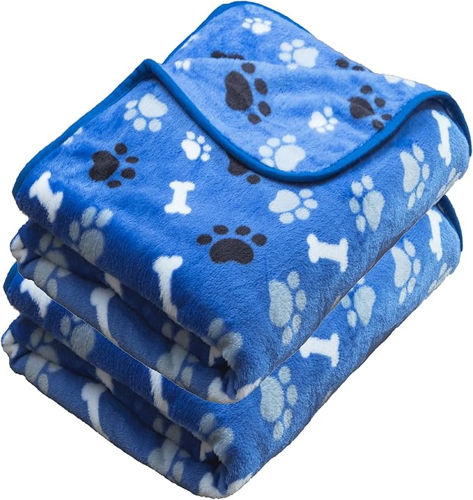AIWEK Dog Blanket Paw Bone Pattern 1 Pack 2 Super Soft Warm Flannel Sofa Cover Car Bed Protector, Urine Proof Washable Outdoor Pet Blanket for Puppy Large Dogs & Cats,60"*50" Blue