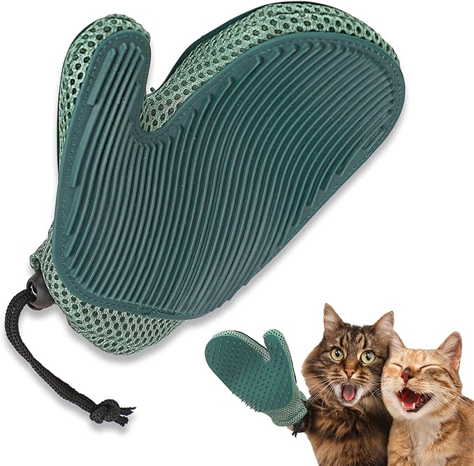 Mollypaws 2 in 1 Cat Fur Glove & Pet Hair Remover Glove, Dog Grooming Glove Brush for Shedding, Massage, Efficient Pet Hair Remover Mitt for Cleaner Couch, Carpet [Blue/Single]