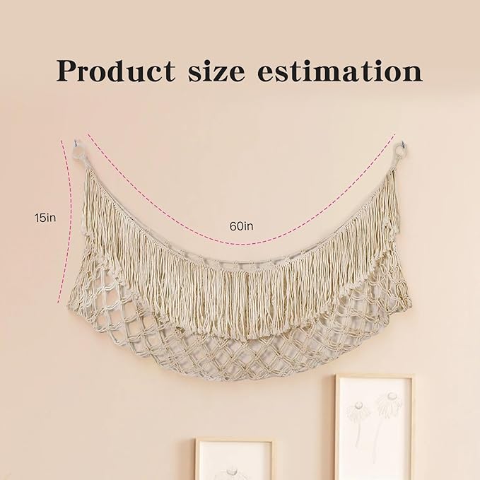 Cotton Stuffed Animal Storage,Stuffed Animal Hammock,Boho Stuffed Animal Net for Bedroom(Cream-Colored)