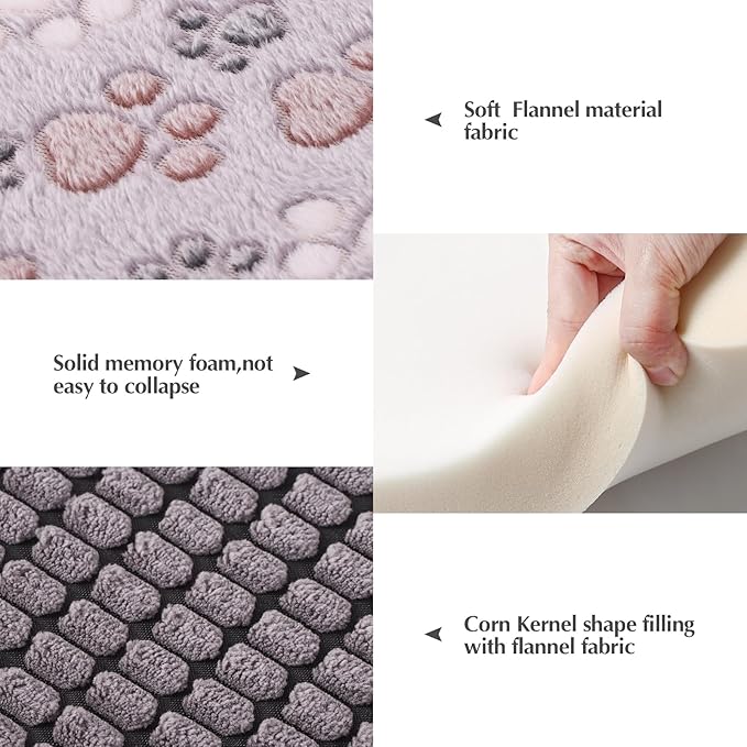 BVAGSS Reversible Dog Crate Pad, Memory Foam Pet Bed Mat, Soft Warm Machine Washable Sleeping Kennel Mattress for Small Medium Dogs XH079 (24''x18''x1.6'',Grey Paw)