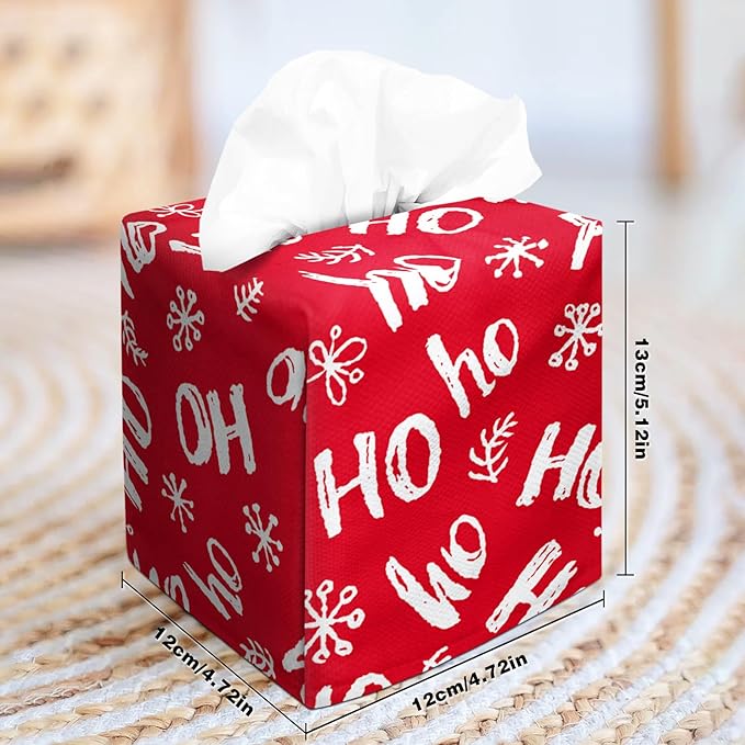 IRADA Tissue Box Cover Square Decorative Tissue Box Holder Cute Funny Cube Tissue Case Cover-Xmas Decor Red HO Tissue Box Cover