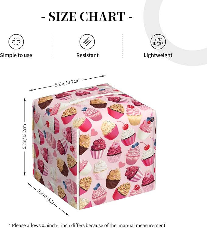 POIUBLE Tissue Box Holder Delicious Cupcakes Tissue Box Cover Square Leather Tissue Holder Organizer Portable Decorative Facial Paper Case for Home Office Bathroom Vanity Countertop