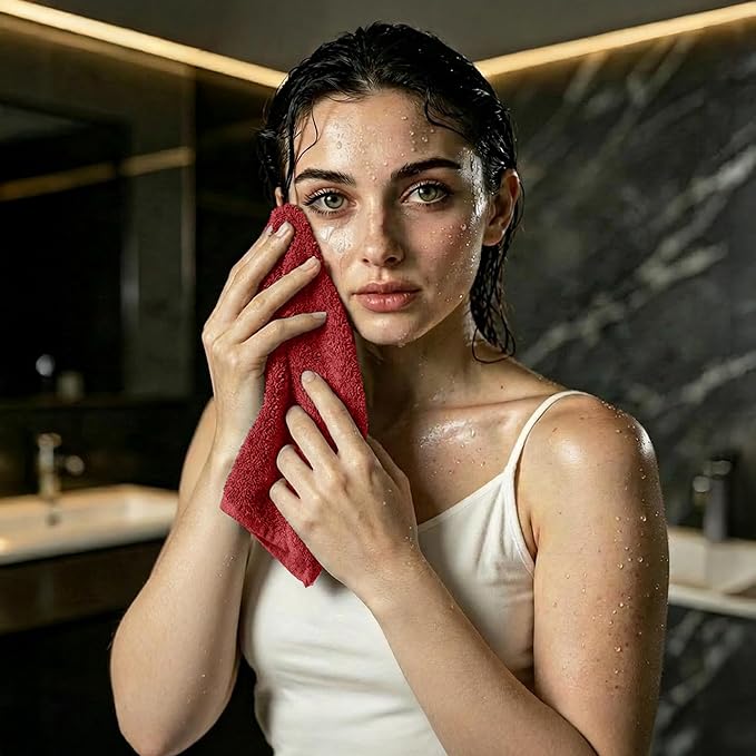 RIVERSIDE 24 Pack Washcloths Set - 100% Cotton [12x12 Inches] - 500 GSM, Soft, Quick-Dry & Highly Absorbent Face Towels - Perfect for Bathroom, Gym, Hotel, Spa & Travel - Red