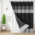 Nesphy Shower Curtain and Liner, Black and Grey Striped 3 in 1 Shower Curtain and PEVA Liner Set with 12 Rust-Resistant Metal Hooks, Waterproof Fabric Shower Curtains for Bathroom, 72 W x 72 H