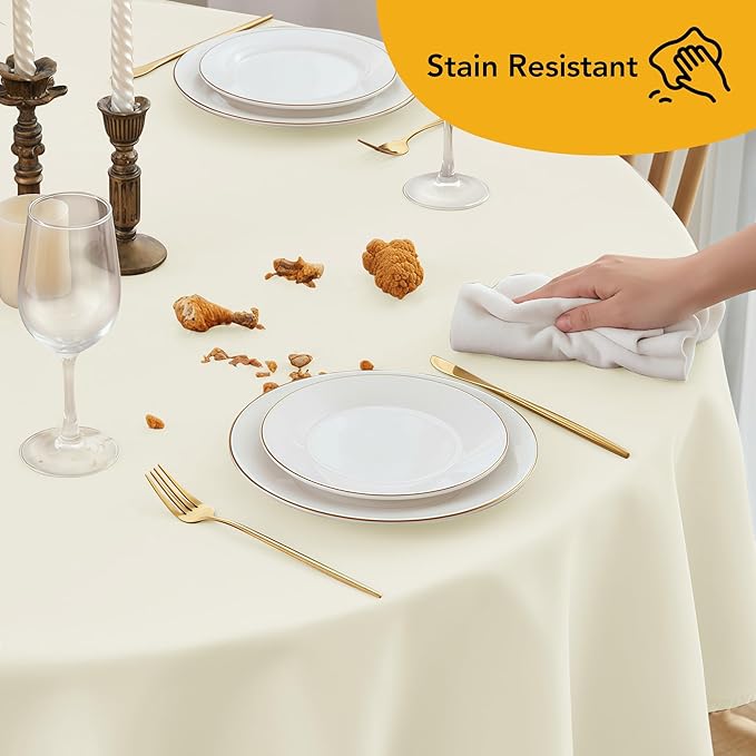 10-Pack Ivory Round Tablecloths, 108 Inches, Stain-Resistant Polyester for 4-5 Ft Round Tables - Washable Table Covers for Weddings, Banquets, Birthday Parties, Events