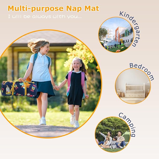 Hi Sprout Toddlers Nap Mat with Removable Pillow and Soft Blanket, Lightweight Daycare Preschool Kindergarten Sleeping Bag, Travel Slumber for Kids Girls Boys