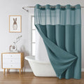 eachope SeawedGreen Extra Long No Hook Waffle Weave Shower Curtain with snap-in Liner Replacement, 230GSM Waterproof Fabric Hotel Shower Curtain Set for Bathroom, Through Mesh Top Window,71Wx86H