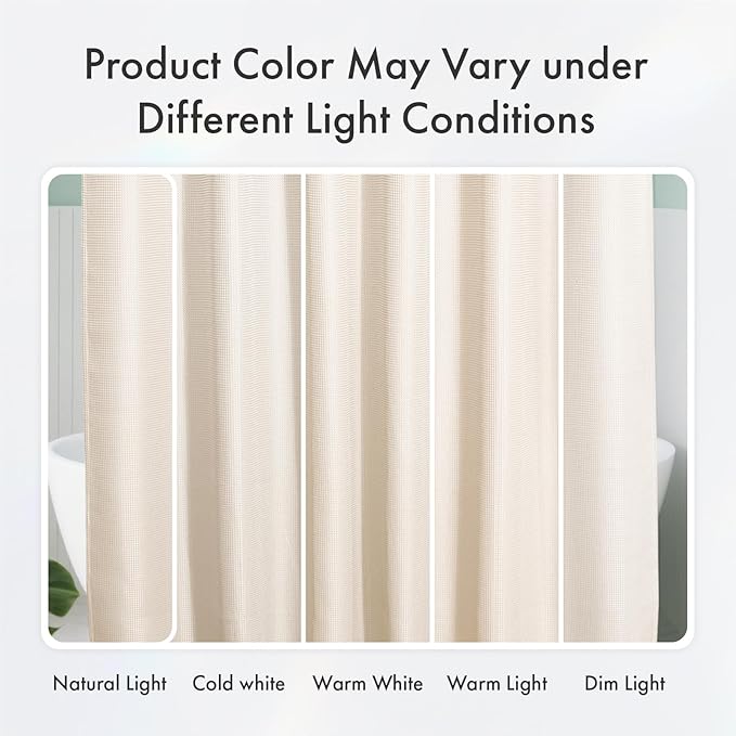 AmazerBath Waffle Shower Curtain, Heavy Duty Fabric Shower Curtain with Waffle Weave Hotel Quality Bathroom Curtains, 72 x 72 Inches (Cream Yellow)