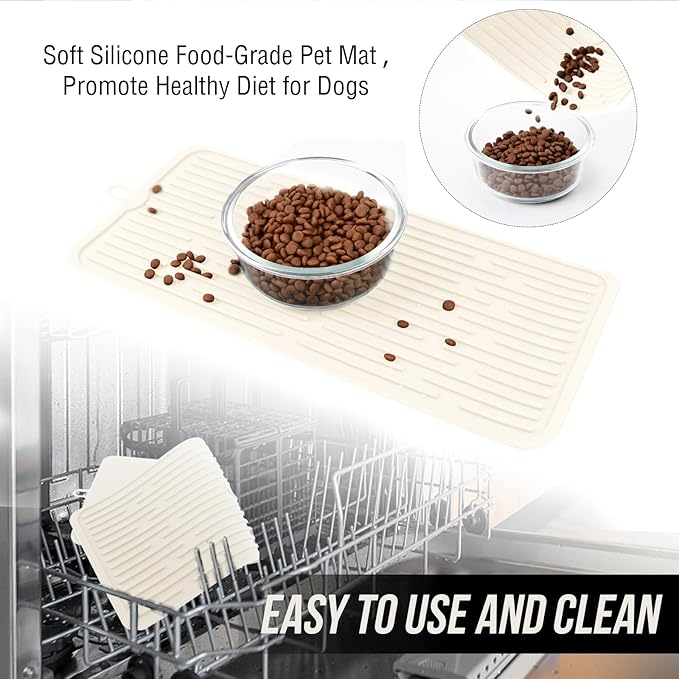 Dahaiwua Waterproof Pet Placemat,Feeding Mats,Non Slipping Cat Food Mats,Cat Food Mats for Floor with Lip,Dog Food Mat-Beige