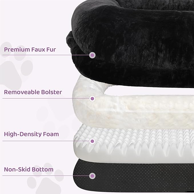 Murago Human Dog Bed for Adults, 43 x 10 x 71 Long Human Size Dog Bed, Removable Cover, Orthopedic Design, Black