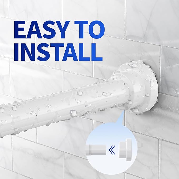 Mcrbeay Shower Curtain Rod, 1" Diameter Heavy Duty Tension Shower Rod, Non Slip Adjustable 28-74 inch No Drill Shower Curtain Rods Spring Tension For Bathroom, Shower Stall, No Rust, White