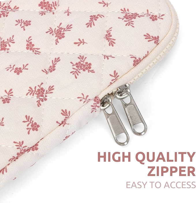 Puffy Laptop Sleeve 13-15.6 Inch Cute Quilted Laptop Protective Case Padded Floral Computer Sleeve for MacBook (A-Pink, 13 Inch)