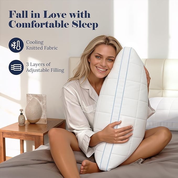 PlushHavenCloud 3-in-1 Adjustable Pillows Bed Pillow King Size Set of 2 - Luxury Hotel Collection Pillows for Sleeping, Customizable Firmness & Height Pillow for Back, Stomach or Side Sleepers